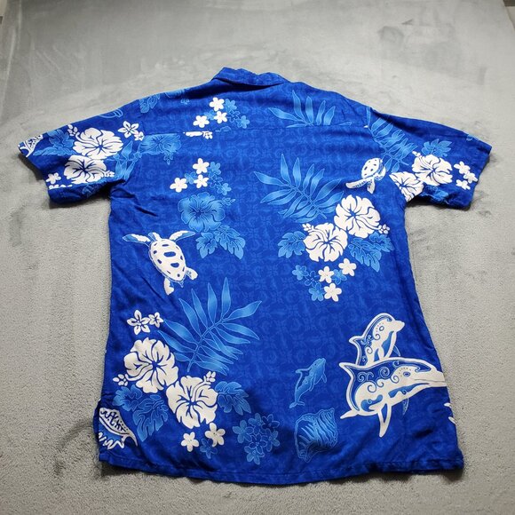 Cabali Hawaiian Short Sleeve Shirt Blue White Tropical Flowers 1 Pocket Men Sz L - Picture 2 of 11